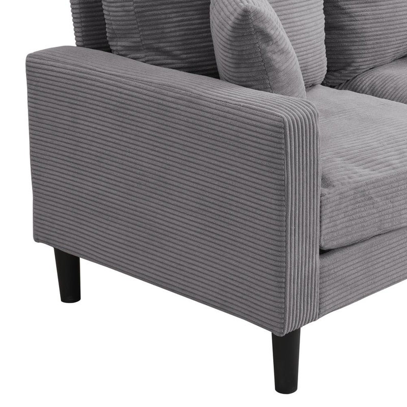 Canapé 74 po haute résilience 74 po, Velours côtelé gris pâle, H 34,6 po x l 74,8 po x P 30,7 po