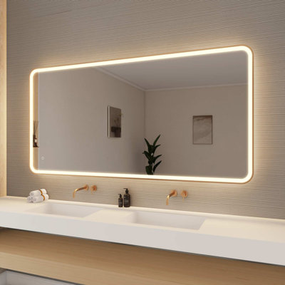 72 Round LED Front and Backlit Wall Mirror in Satin Gold