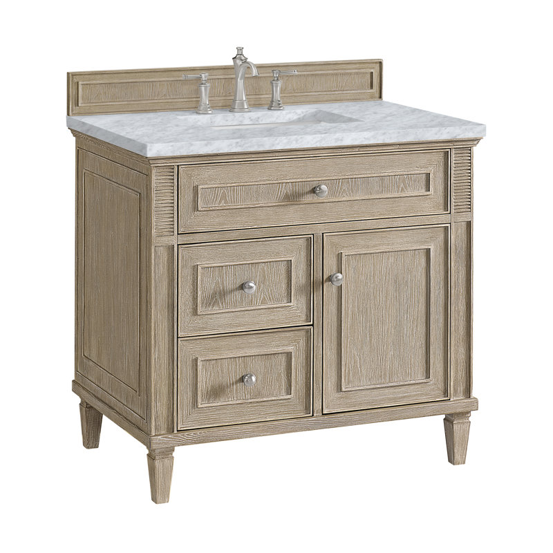 Lorelai 36'' W Single Vanity, Carrara White, Whitewashed Oak, 8" Widespread
