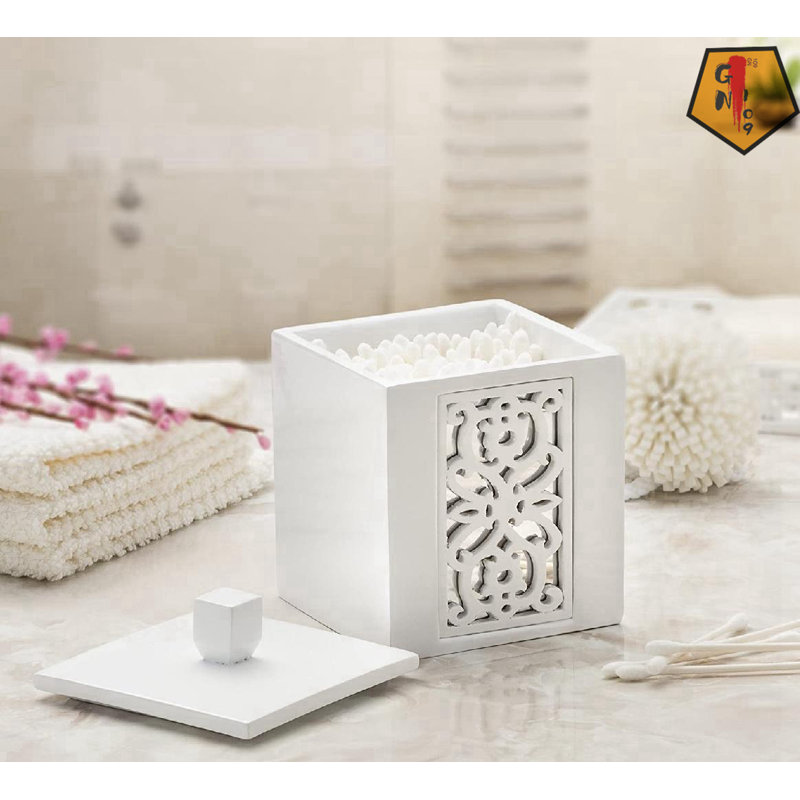 Miroir Janette, porte-coton-tige blanc avec couvercle