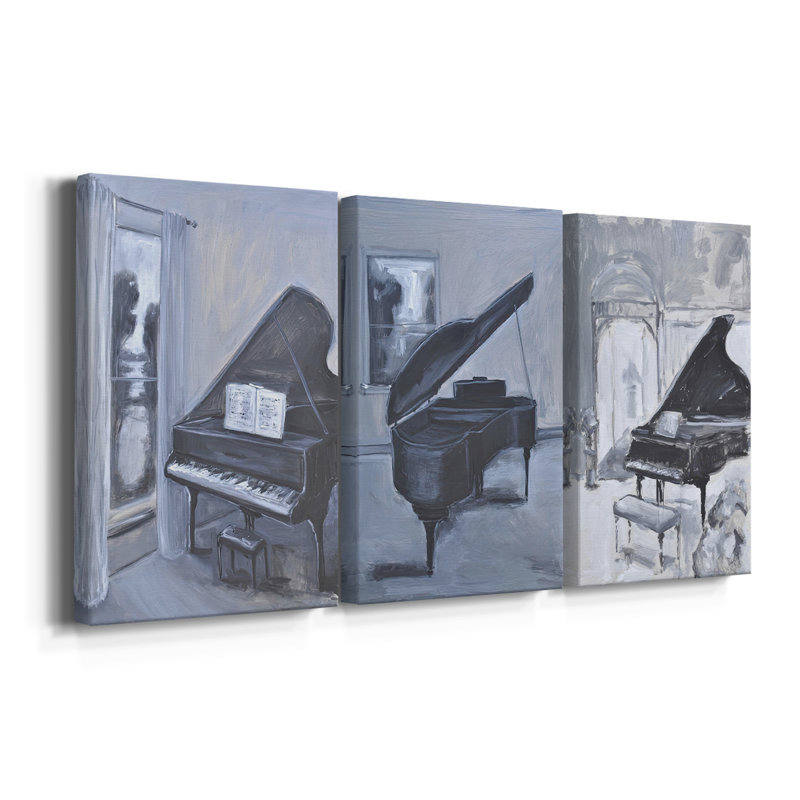 Piano Blues IV - Toile tendue avec châssis sur mesure - 3 pièces, H 12 po x l 24 po
