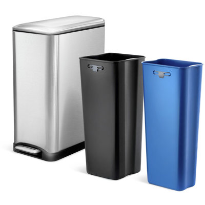 Poubelle de cuisine 13 gallons en acier inoxydable avec deux compartiments, pédale et couvercle à fermeture lente Home Zone Living