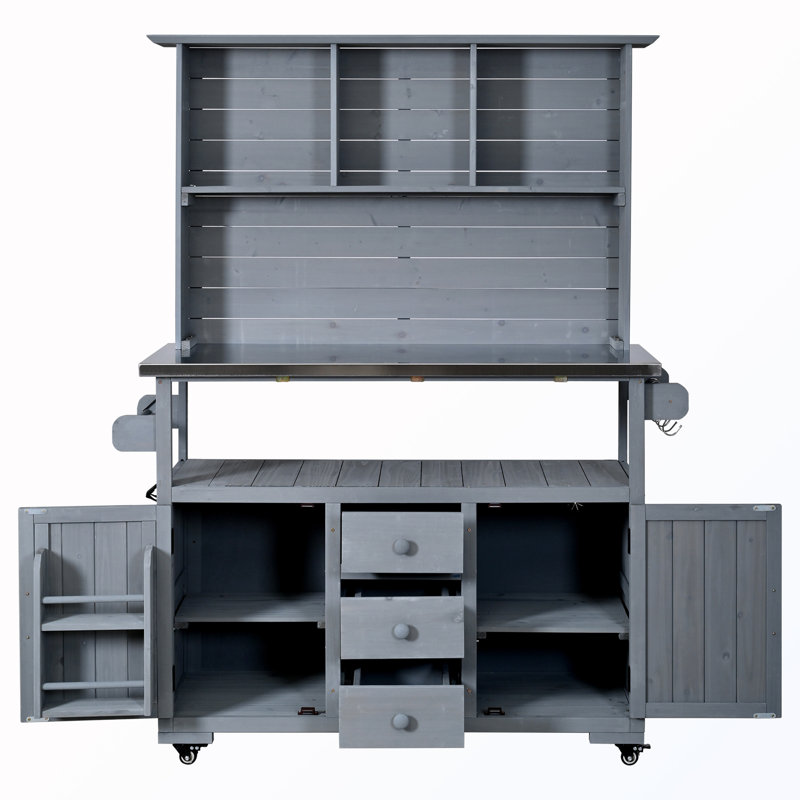 Banc de rangement avec roues verrouillables et huche, Gris