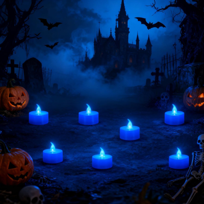 12 Pack LED Tea Lights, Blue Light, Blue Base