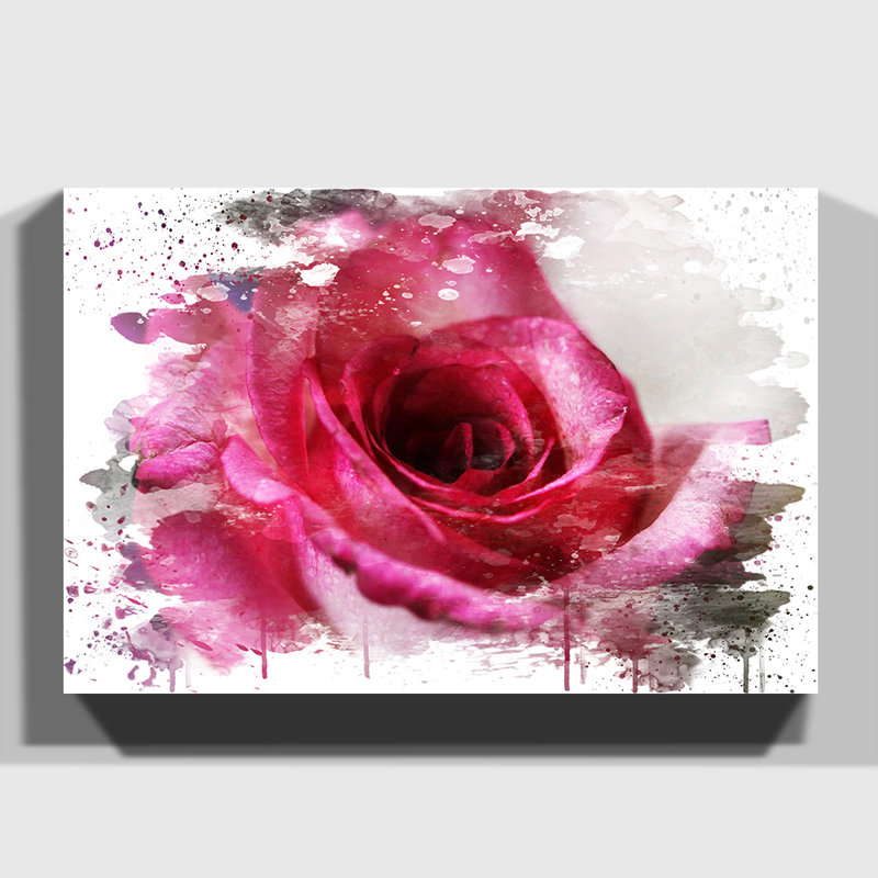 Flower Pink Rose - Wall Art, 50cm H x 76cm W, Wrapped Canvas