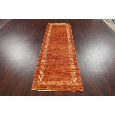 Tapis orange noué à la main de conception unique 2 pi 8 po x 9 pi 4 po
