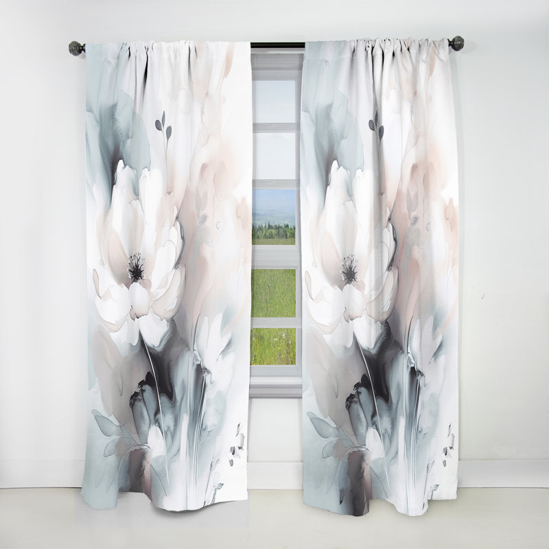 Kingstree - Soft Light Grey Flowers II - Floral Curtain - Velvet Room Darkening - 1 panel, 52" W x 95" L