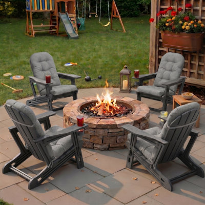 Outdoor HDPE Adirondack Chair Set With Removable Cushions And Cup Holder(Set of 4)