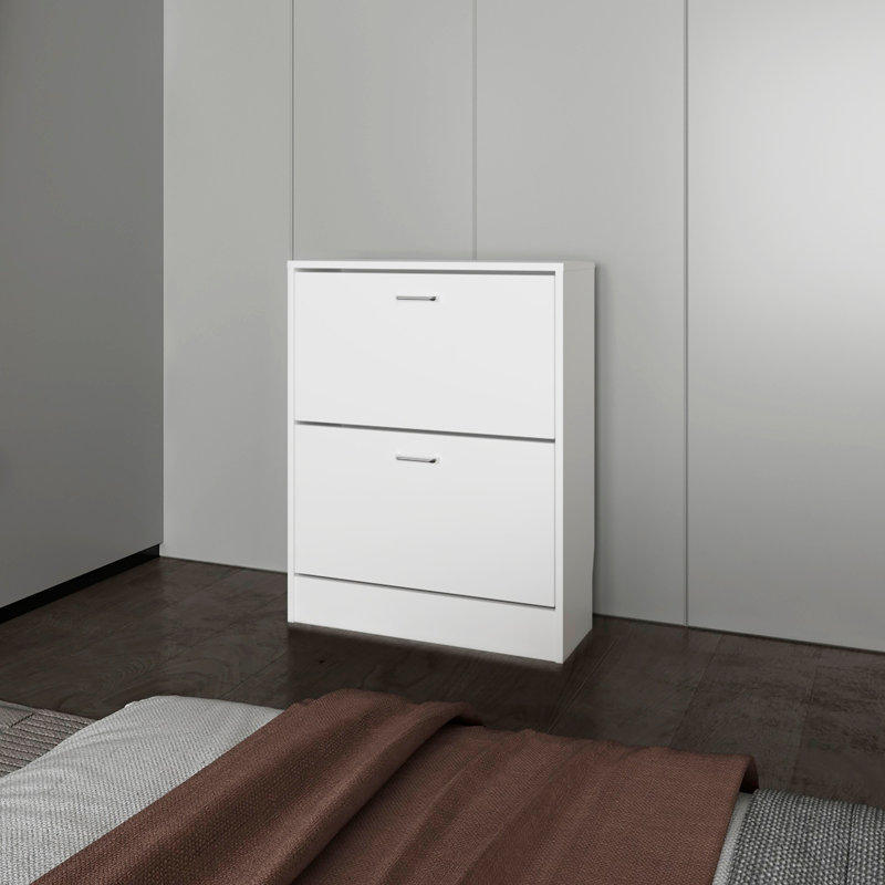 Ozzy Shoe Cabinet, 2 Tilt-Out Doors, Slim Design, Internal Supports, Modern Style, White