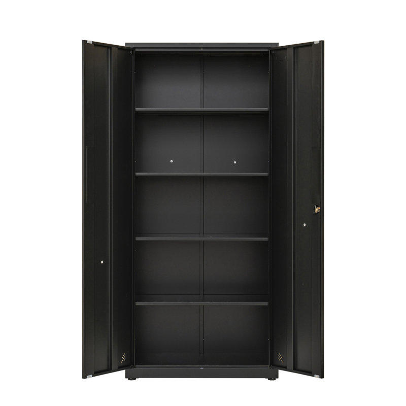 Armoire de rangement haute avec 2 portes et 4 cloisons pour séparer 5 espaces de rangement, conception maison / bureau, Noir