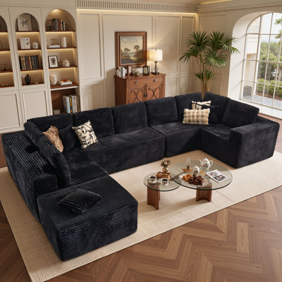 163.39" No-Assembly Modular U-Shaped Sectional Sofa With Ottoman, L/V/U Layout, Plush Corduroy