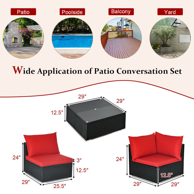 Finnbar 6 - Person Modular Patio Conversation Set with Cushions, Red