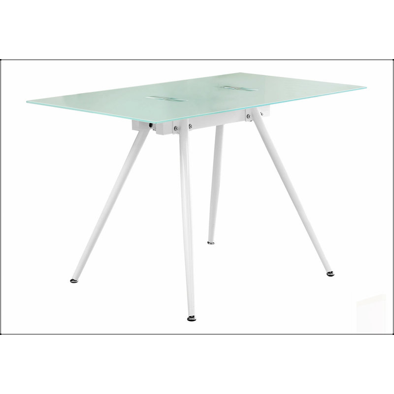 Bureau d'ordinateur moderne en verre trempé de 48 pouces avec structure en métal blanc robuste pour les bureaux à domicile compacts