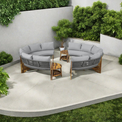 Ensemble de canapé modulaire d'extérieur avec structure en bois d'acacia, coussins et coussins résistants à l'eau, meubles de patio courbés pour le jardin, le porche et les sièges de cour