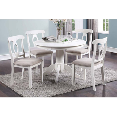Classic Design Dining Room 5Pc Set Round Table 4X Side Chairs Cushion Fabric Upholstery Seat Rubberwood Furniture