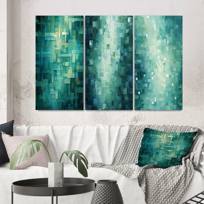 " California Sunshine Abstract Cubist Turquoise " 3 - Pieces