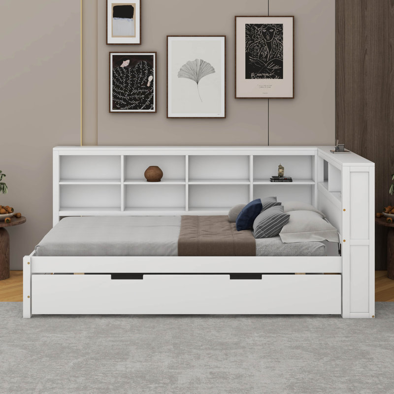 Twin Size Daybed With Trundle, Shelf And USB, White