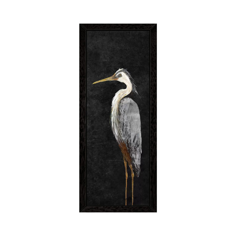 Heron On Black I by Julie Derice - Print on Canvas, Black Framed, 30.48 cm H x 91.44 cm W