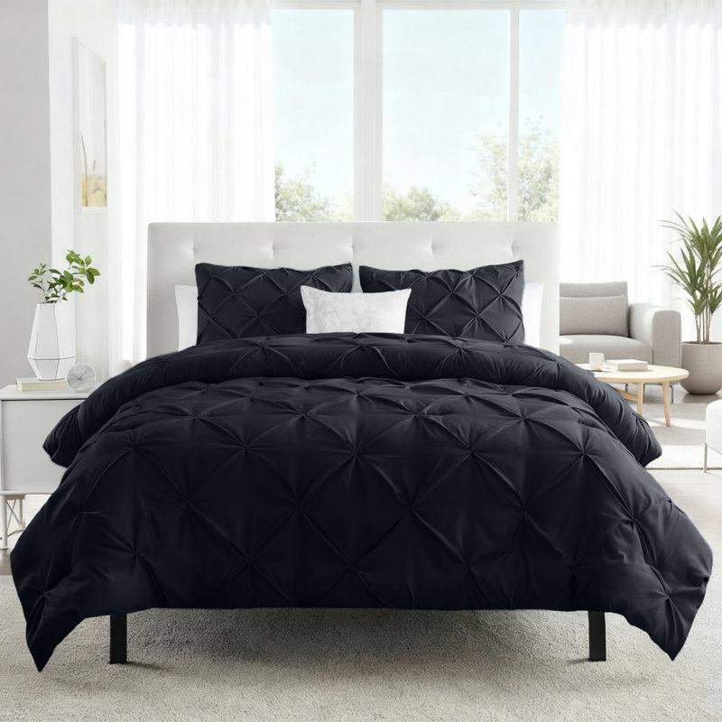 Aspire Homeware High Quality Microfiber Pintuck Design Duvet Cover With Pillowcases, Kingsize Duvet Cover  + 2 Pillowcases