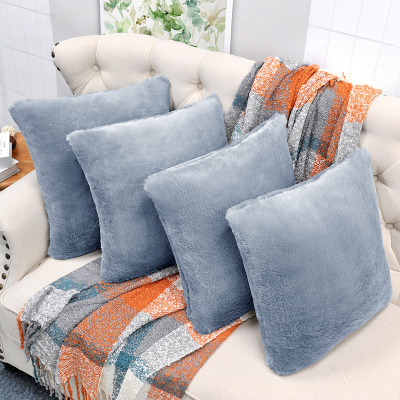 Housse de coussin réversible en fausse fourrure, Bleu Orion