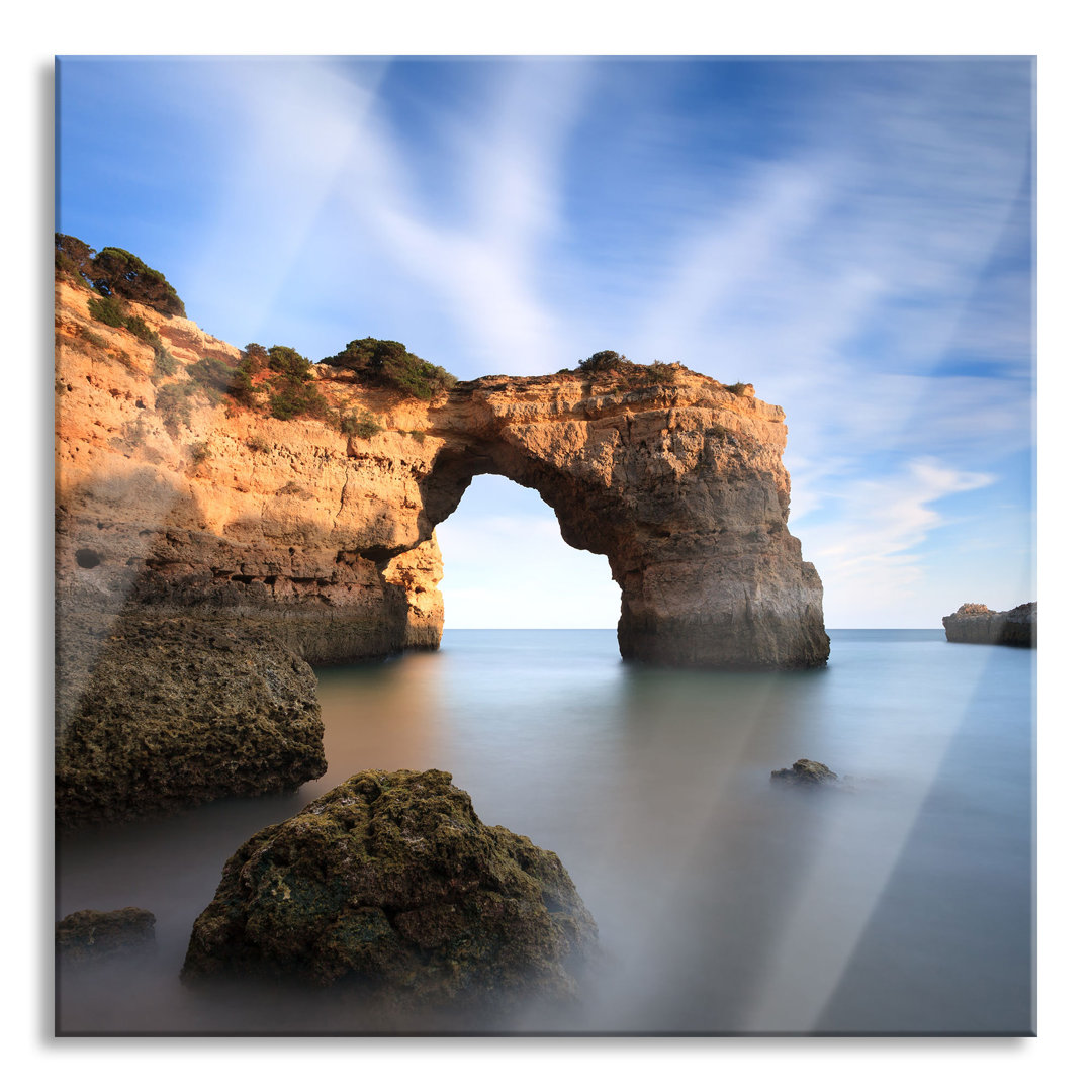 Glasbild Quadratisch | Wandbild Auf Echtglas | Riesiger Berg Im Meer Inkl. Aufhängung Und Abstandshalter GLAS_LQs2531 2