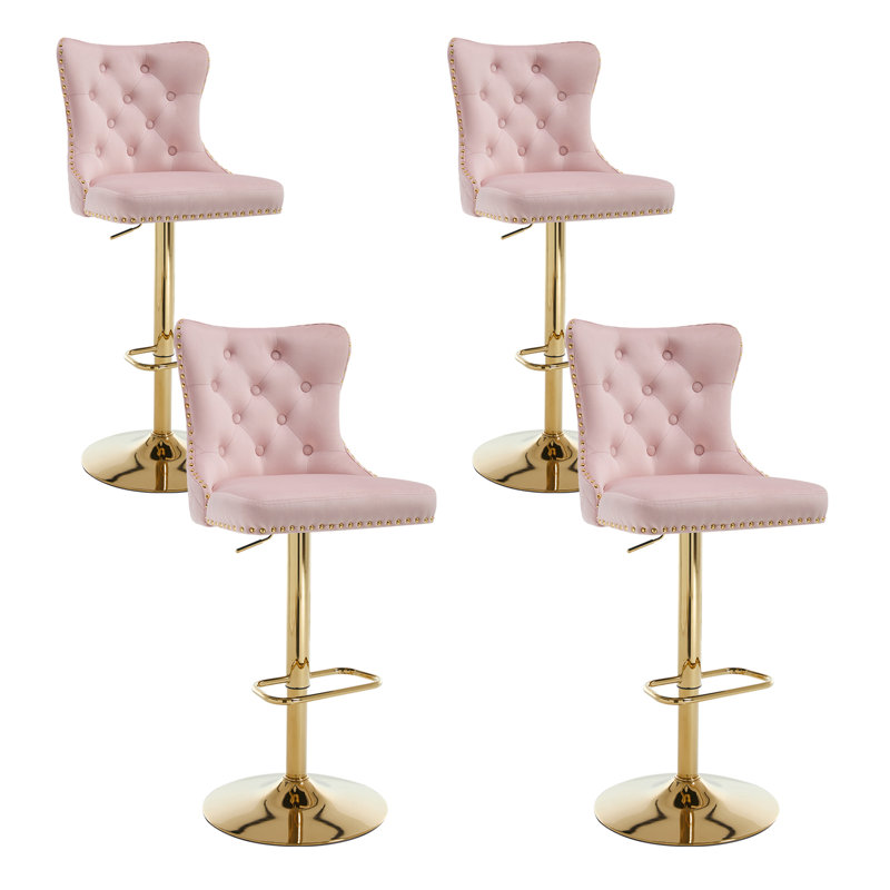 Tabouret de comptoir pivotant à hauteur réglable avec structure en métal, Rose, Doré