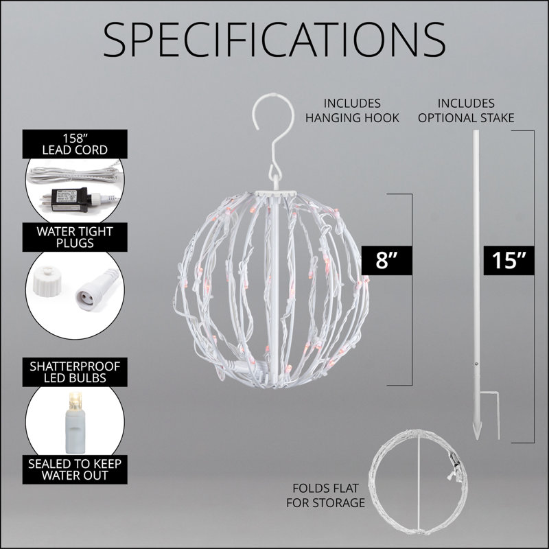 Fold-Flat LED Metal Lighted Window Decoration, 8" H x 8" W x 8" D, Red