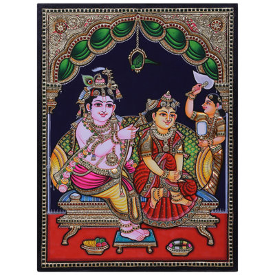 Déesses Radharani avec le dieu Krishna Tanjore | Couleurs traditionnelles avec or 24 carats | Avec cadre