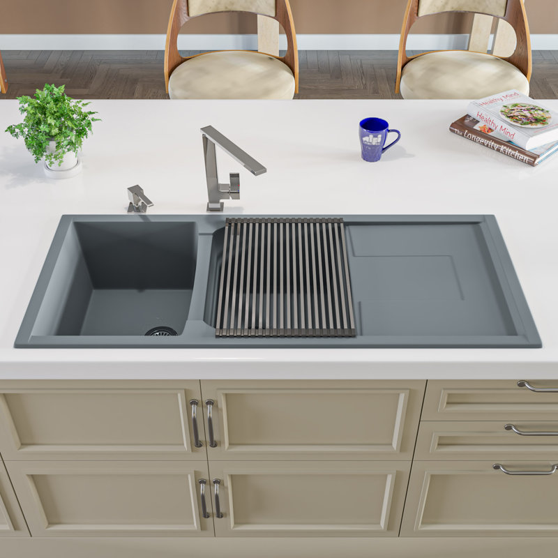 45.69'' L Double Bowl Granite Kitchen Sink, Titanium