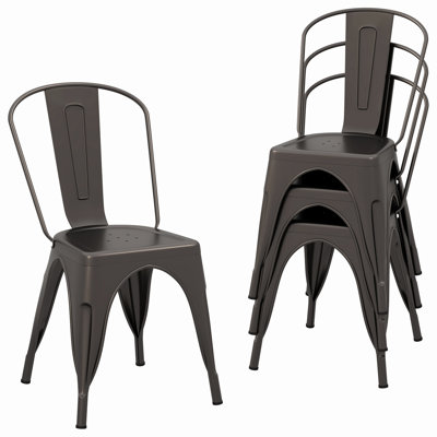  Style Metal Dining Chairs Set of 4 w/ Removable Backrest for Dining Room