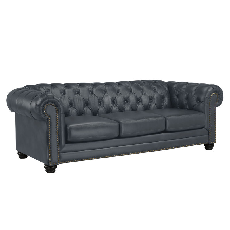 Canapé Chesterfield Ornellas, Similicuir ardoise