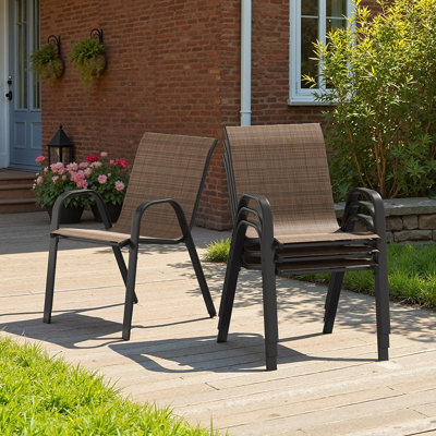 Stackable Outdoor Dining Chairs Set of 4, Textilene Patio Chairs with Powder-Coated Metal Frame, Ideal All Weather Outdoor Armchair for Backyard, Balcony and Poolside