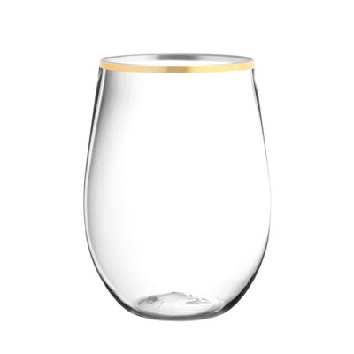 Disposable Gold Rim Stemless Plastic Wine Glasses Goblet 16 oz