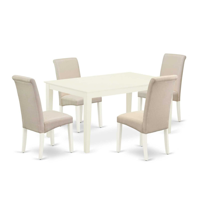 Ensemble de table de salle à manger 5 pièces comprenant une table de cuisine rectangulaire et 4 chaises de salle à manger Parson en tissu crème, lin blanc