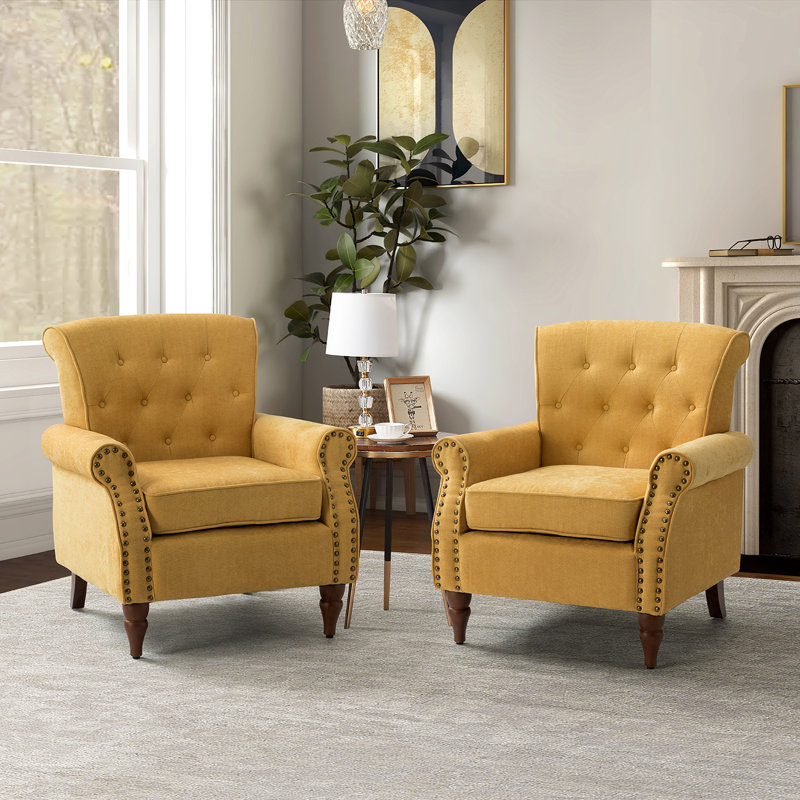Fauteuil capitonné 29,5 po Anine, Polyester moutarde