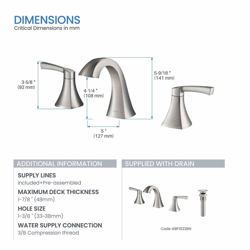 Pyramid Widespread Bathroom Faucet 3 Hole, 2-handle Bathroom Sink Faucet with Drain Assembly, Brush Nickel