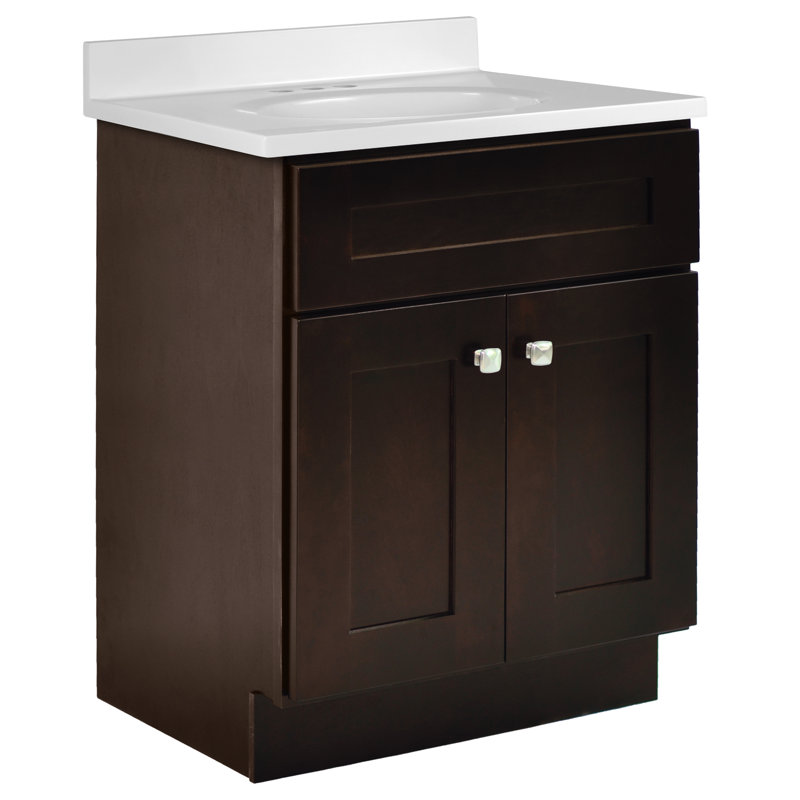 Meuble-lavabo de 25 po avec plateau Brookings, entièrement assemblé, Brun, Blanc uni