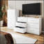 Commode à 5 tiroirs avec grands tiroirs en tissu, blanc, parfaite pour les solutions de rangement organisées et élégantes-1836650912
