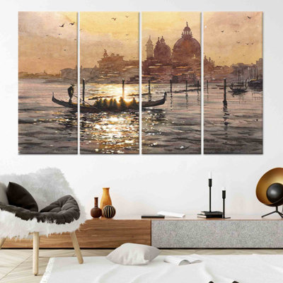 Vintage Venice Italy Landscape Art Print: Printed Canvas Wall Decor,4P Wrapped Canvas
