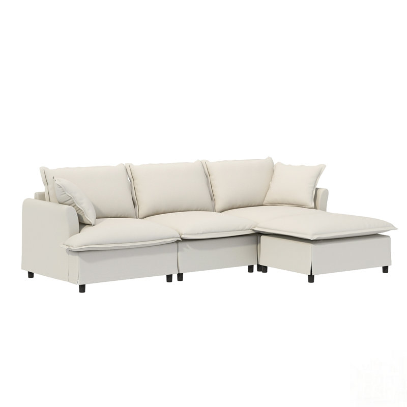 Canapé modulaire avec repose-pieds Chenille, Beige