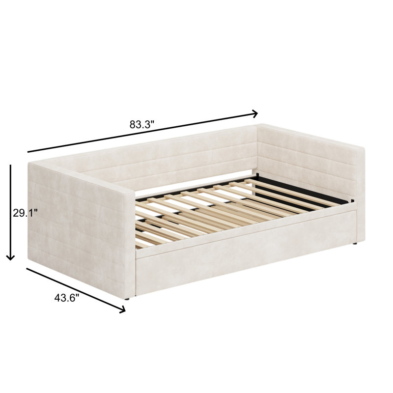 Lit de jour rembourré extensible avec couchette, Beige