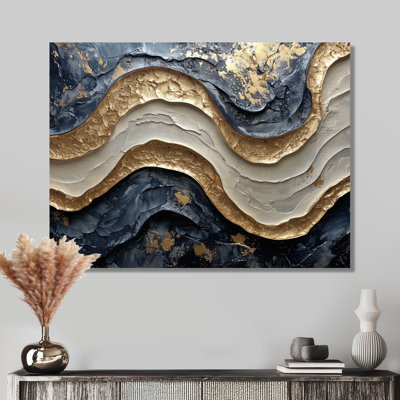 Nyajiah Golden Eclipse On Marble Dancing Waves III - réalisme abstrait, art mural pour le salon