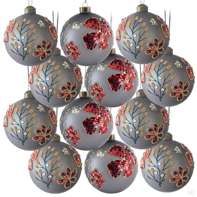 D3 ", boules de Noël décoratives, boules de Noël suspendues en verre pour décorations de fêtes, lot de 12