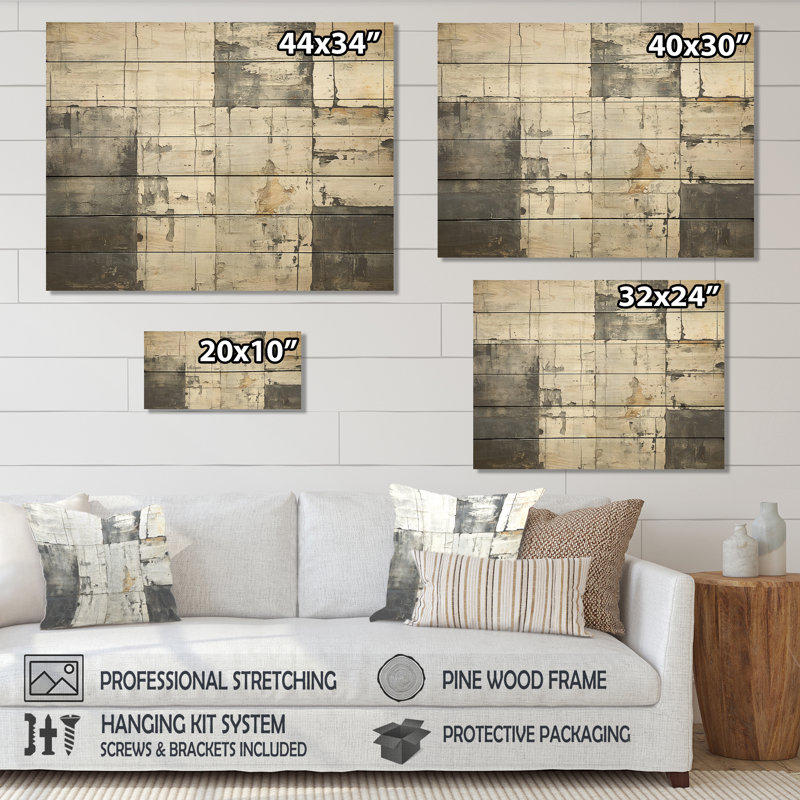 Carreau abstrait gris et gris II - mosaïque bohème sur bois, H 10 po x l 20 po x P 0,78 po