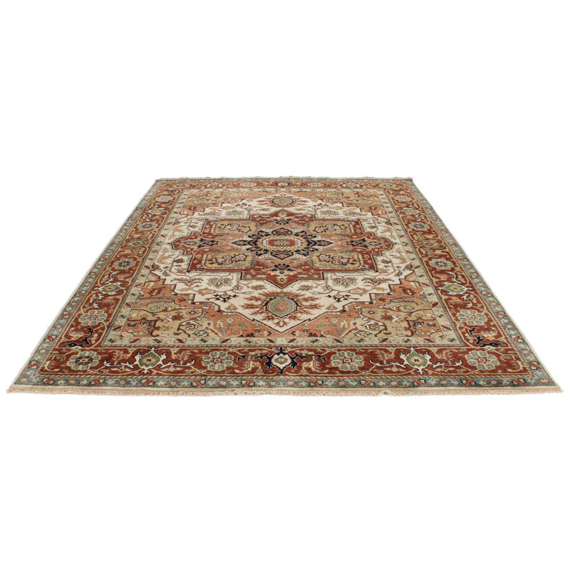 Tapis turc ivoire et rouille Oushak, Rectangle 7 pi 9 po x 9 pi 10 po