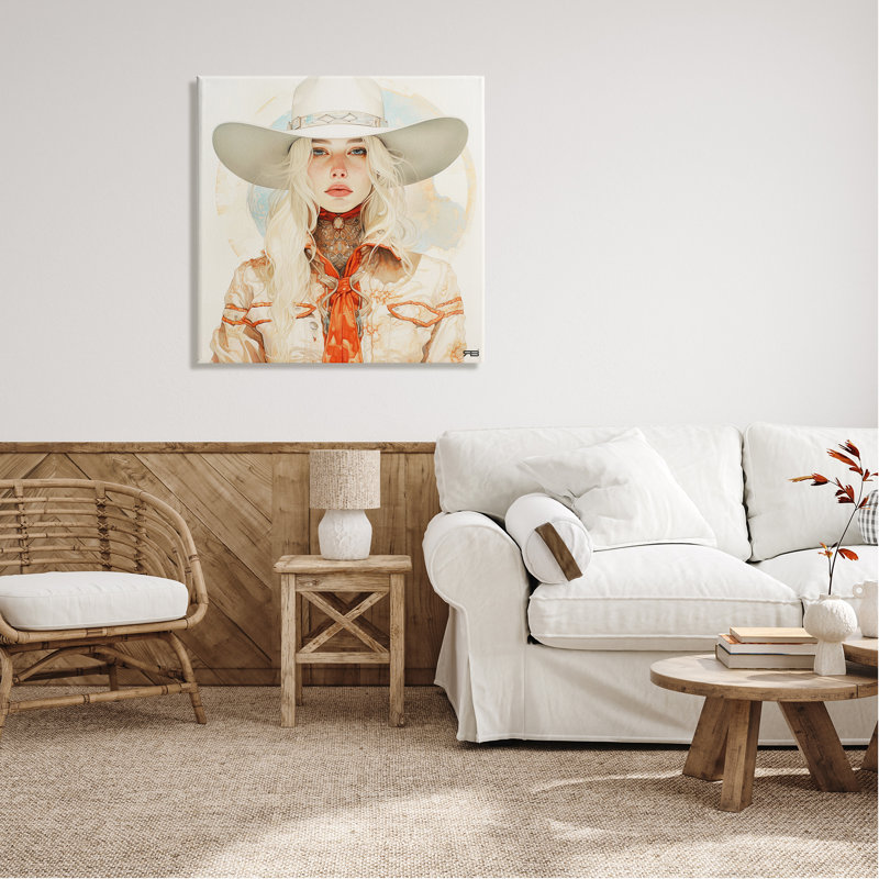 Subtil blond cowgirl par RB, H 30 po x l 30 po x P 1,5 po