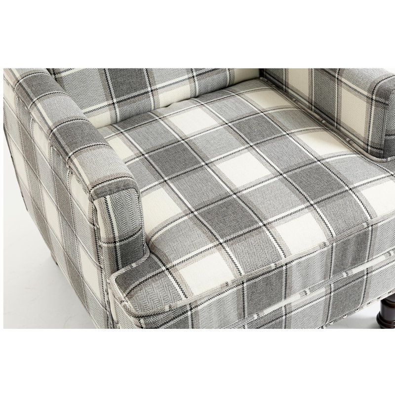 Chaise d'appoint rembourrée, fauteuil vintage avec tissu en lin gris et garniture cloutée pour le salon