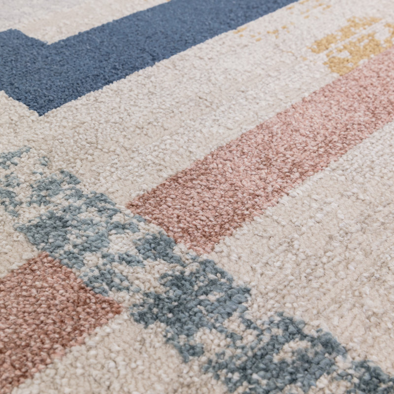 Deran Grid Cream/Multi Area Rug, Rectangle 80 x 140 cm