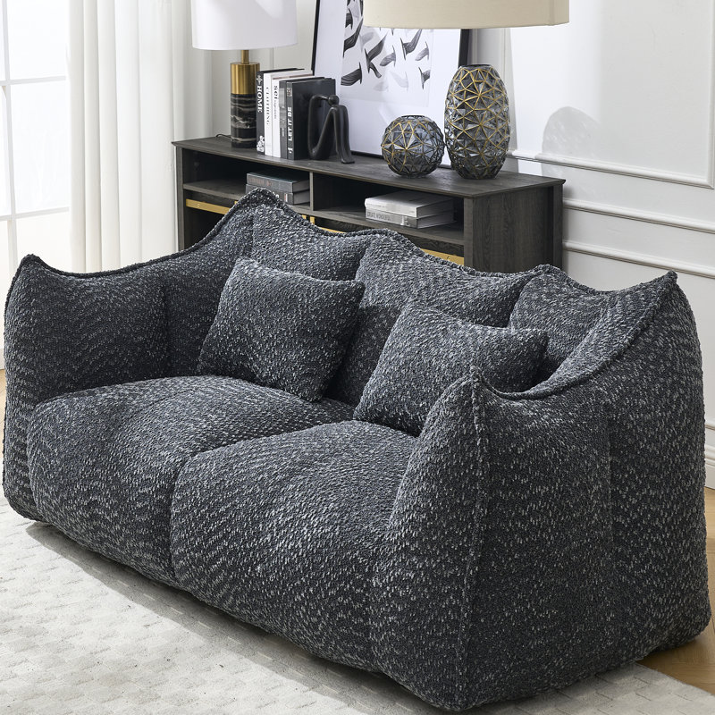 Fauteuil à billes souple avec noyau en mousse haute résilience pour 2 personnes, Chenille noir