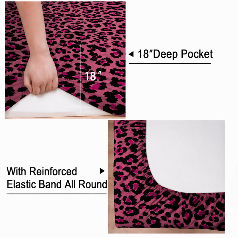 Sheet Set, Ensemble de draps pour grand lit avec 2 taies d'or, Hot Pink Leopard